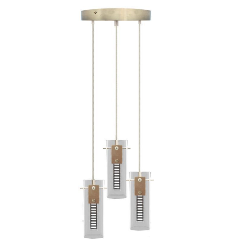 36W INTEGRATED TRIPLE ROUND CANOPY LED HOLOGRAM PENDANT LIGHT 5MCT BRUSHED NICKEL FINISH